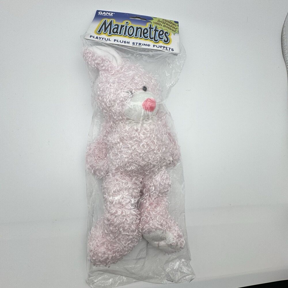 Vintage Ganz Pink Bunny Marionette String  Sound Plush 11” HE8666 Sealed Bag New